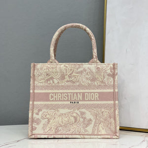 Christian   Small Book Tote Bag 26cm Toile De Jouy Reverse Embroidery Pink