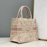 Small Book Tote Bag 26cm Toile De Jouy Reverse Embroidery Pink