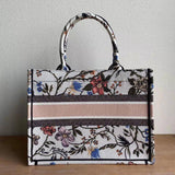 Small Book Tote Multicolor Rosa Mutabilis Embroidery M1296
