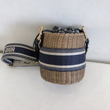 Wicker Basket Shoulder Bag Blue Oblique M7600