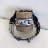 Wicker Basket Shoulder Bag Blue Oblique M7600