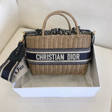 Wicker Basket Shoulder Bag Blue Oblique M7601