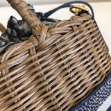 Wicker Basket Shoulder Bag Blue Oblique M7601