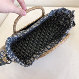 Wicker Basket Shoulder Bag Blue Oblique M7601