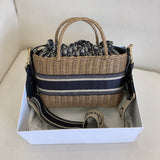 Wicker Basket Shoulder Bag Blue Oblique M7601