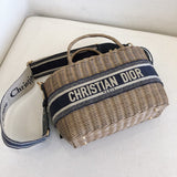 Wicker Basket Shoulder Bag Blue Oblique M7601