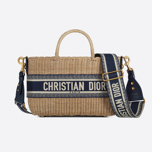 Christian   Wicker Basket Shoulder Bag Blue Oblique M7601