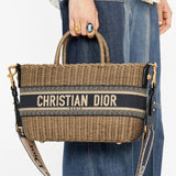 Wicker Basket Shoulder Bag Blue Oblique M7601