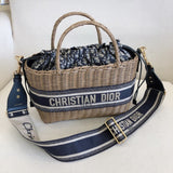 Wicker Basket Shoulder Bag Blue Oblique M7601