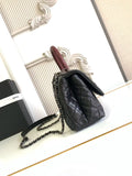 Chic Black Flap Bag with Burgundy Handle