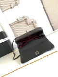 Chic Black Flap Bag with Burgundy Handle