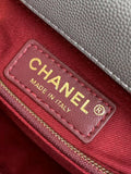 Chic Grey Flap Bag with Burgundy Handle
