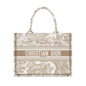 Medium Book Tote White and Beige Toile de Jouy
