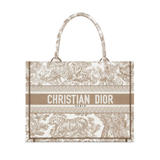 Medium Book Tote White and Beige Toile de Jouy