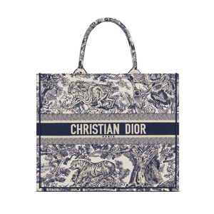 Large Book Tote Ecru and Blue Toile de Jouy