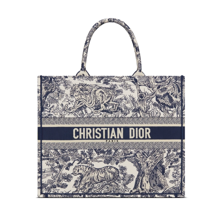Large Book Tote Ecru and Blue Toile de Jouy