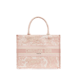 Medium Book Tote Ecru and Pink Toile de Jouy