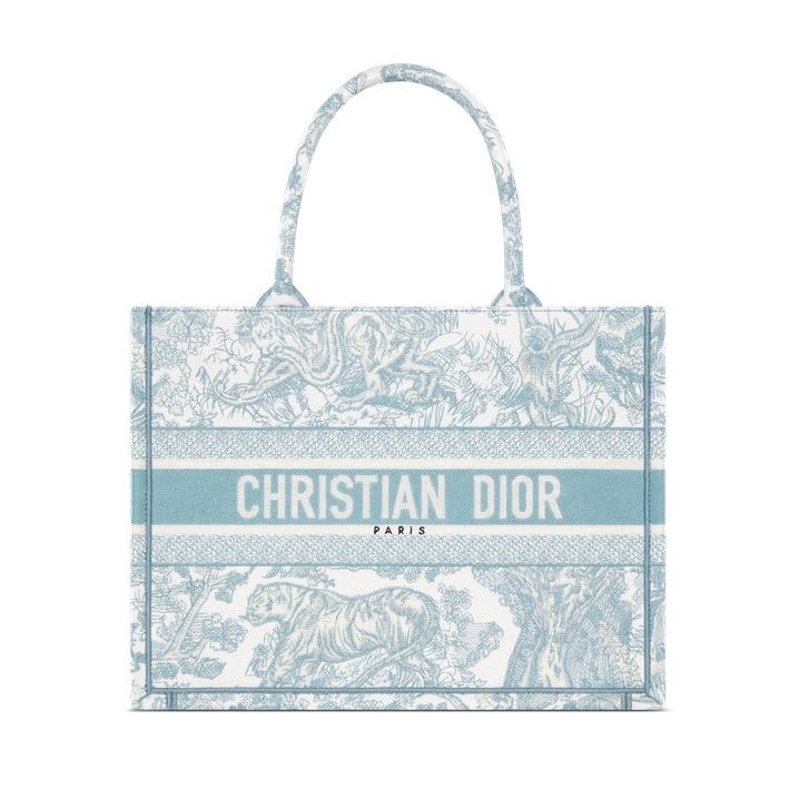 Medium Book Tote White and Celestial Blue Toile de