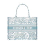 Medium Book Tote White and Celestial Blue Toile de