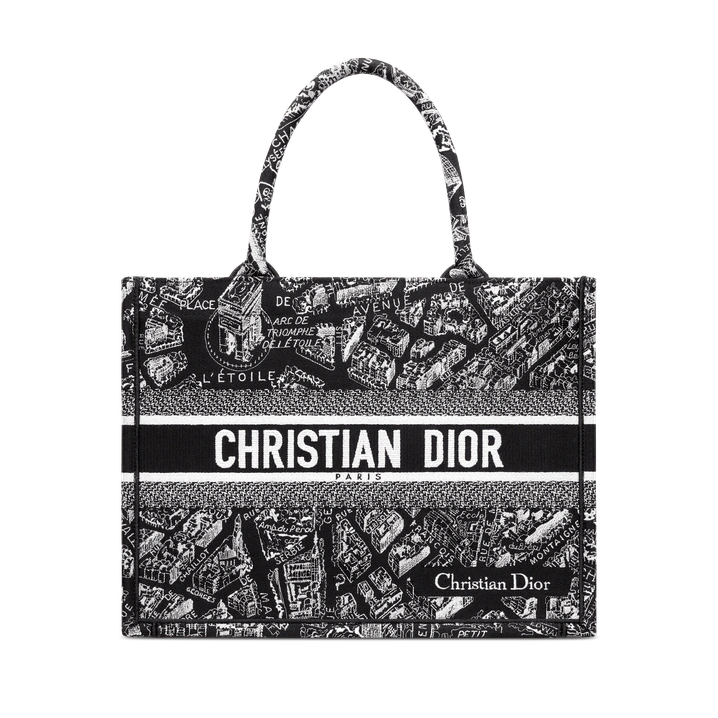 Medium Book Tote Black and White Plan de Paris