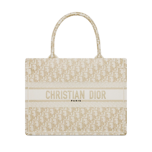 Medium Book Tote White and Gold-Tone Oblique