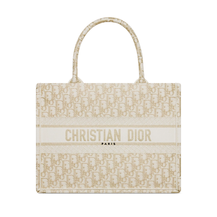 Medium Book Tote White and Gold-Tone Oblique