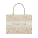 Medium Book Tote White and Gold-Tone Oblique