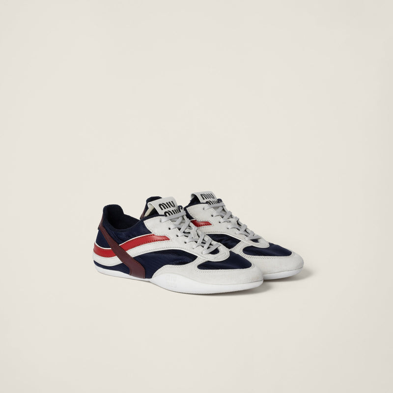 miumiu Gymnasium technical fabric and suede sneakers