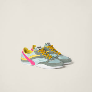 miumiu Gymnasium technical fabric and suede sneakers