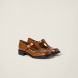Brushed leather T-strap brogue shoes