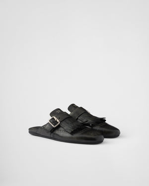 Shuffle fringed leather mules