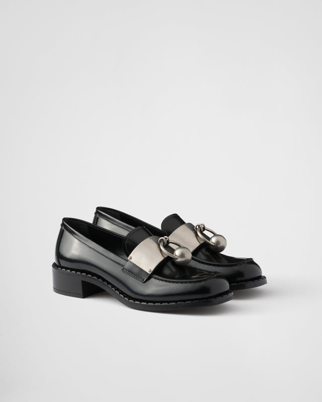 Brushed leather loafers with metal details