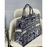 Book Tote Blue Toile de Jouy Reverse Embroidery M1286