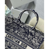 Book Tote Blue Toile de Jouy Reverse Embroidery M1286