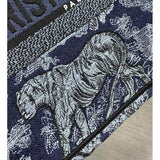 Book Tote Denim Blue Toile de Jouy Embroidery