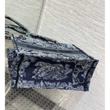 Book Tote Denim Blue Toile de Jouy Embroidery