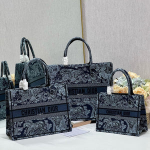   Book Tote Denim Blue Toile de Jouy Embroidery
