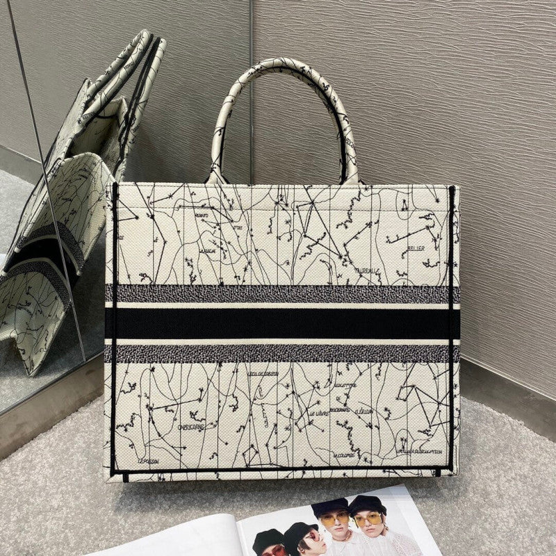 Book Tote Latte Multicolor Zodiac Embroidery M1286