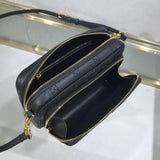 Caro Double Pouch Black Supple Cannage Calfskin M9237