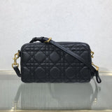 Caro Double Pouch Black Supple Cannage Calfskin M9237