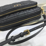 Caro Double Pouch Black Supple Cannage Calfskin M9237