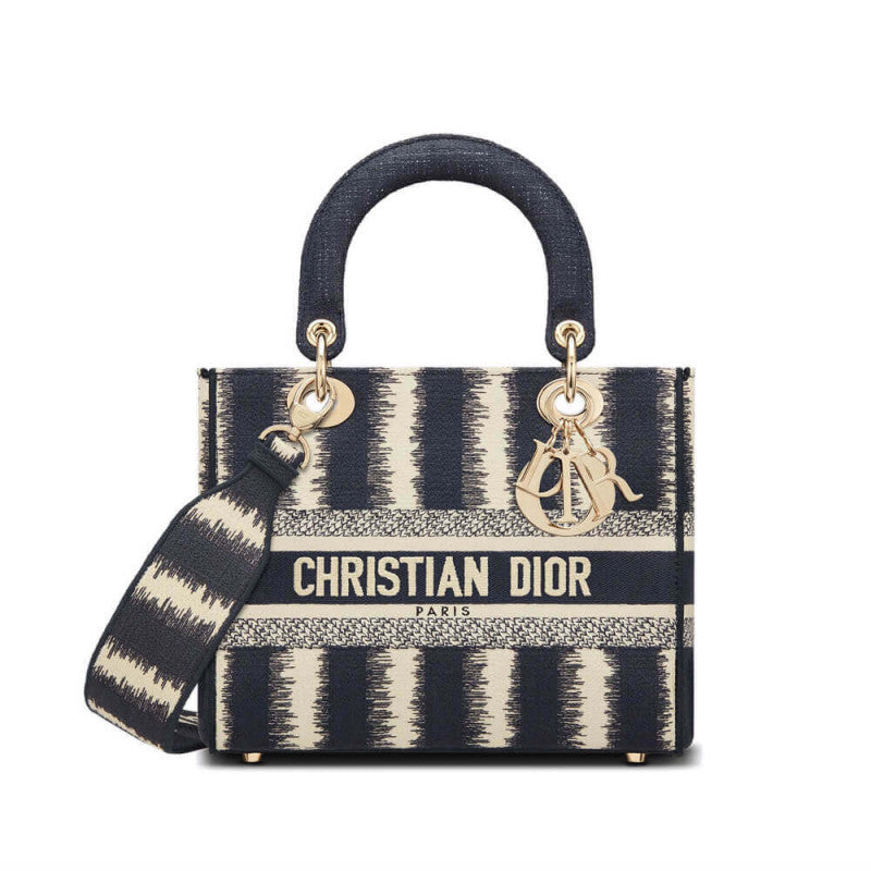 Medium Blue D-Stripes Embroidery Lady D-Lite Bag M0565