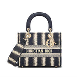   Medium Blue D-Stripes Embroidery Lady D-Lite Bag M0565