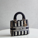 Medium Blue D-Stripes Embroidery Lady D-Lite Bag M0565