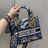 Medium Lady D-Lite Bag Blue Palms Embroidery M0565