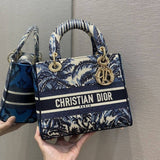 Medium Lady D-Lite Bag Blue Palms Embroidery M0565
