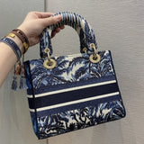 Medium Lady D-Lite Bag Blue Palms Embroidery M0565