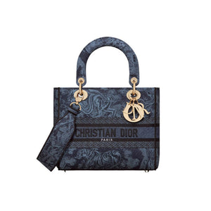 Medium Lady D-Lite Bag Denim Blue Toile de Jouy Embroidery M0565