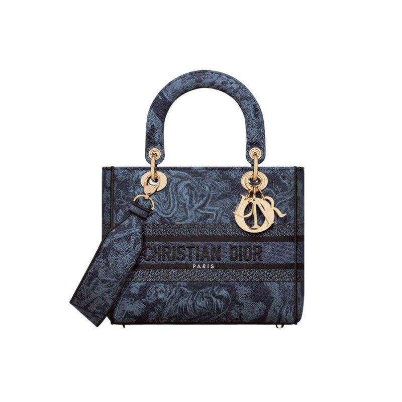 Medium Lady D-Lite Bag Denim Blue Toile de Jouy Embroidery M0565