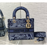 Medium Lady D-Lite Bag Denim Blue Toile de Jouy Embroidery M0565